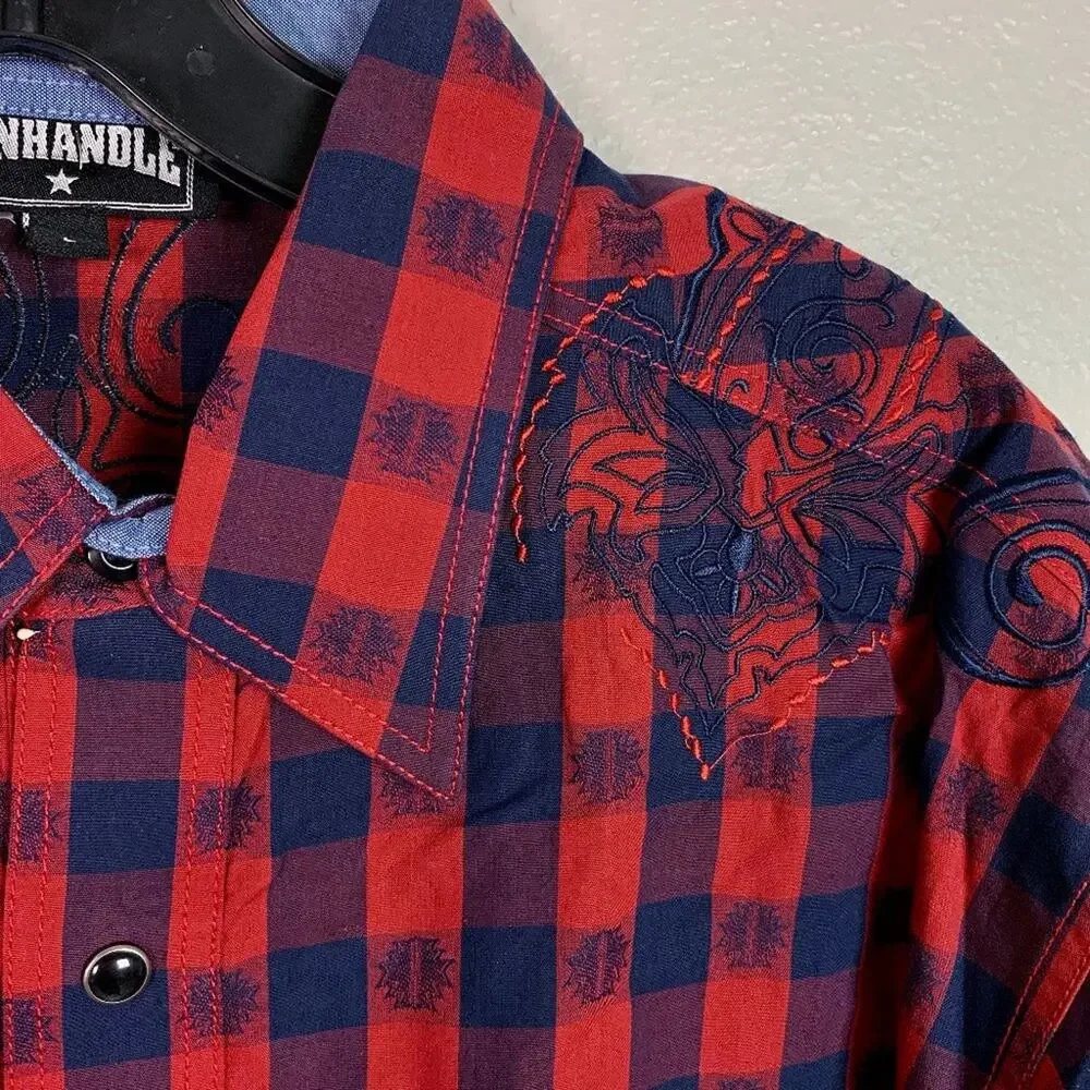 Panhandle Slim Men's Red/Blue Plaid Pearl‎ Snap Western Shirt Size Large